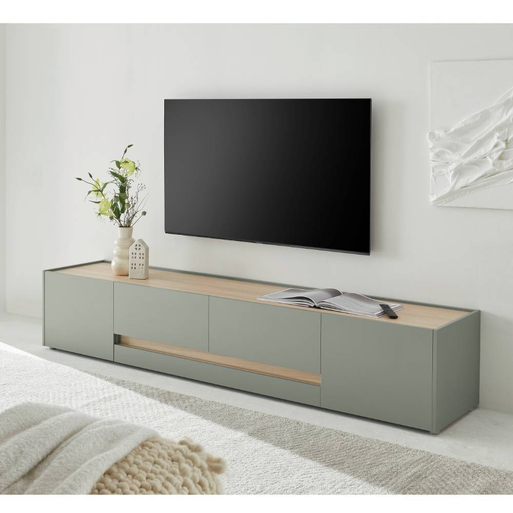Design Wohnwand Ulfava in Graugrün und Eichefarben (vierteilig)