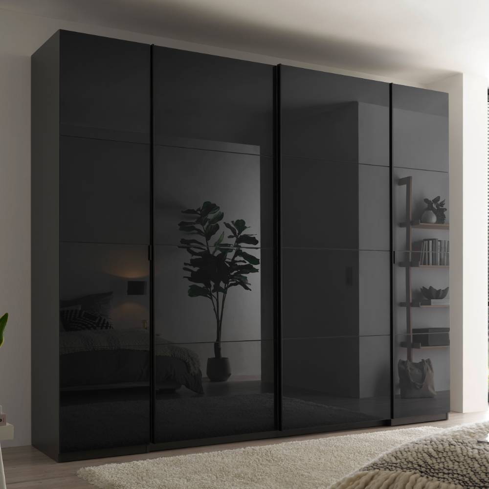 Kleiderschrank Giglio in Schwarz Front glasbeschichtet