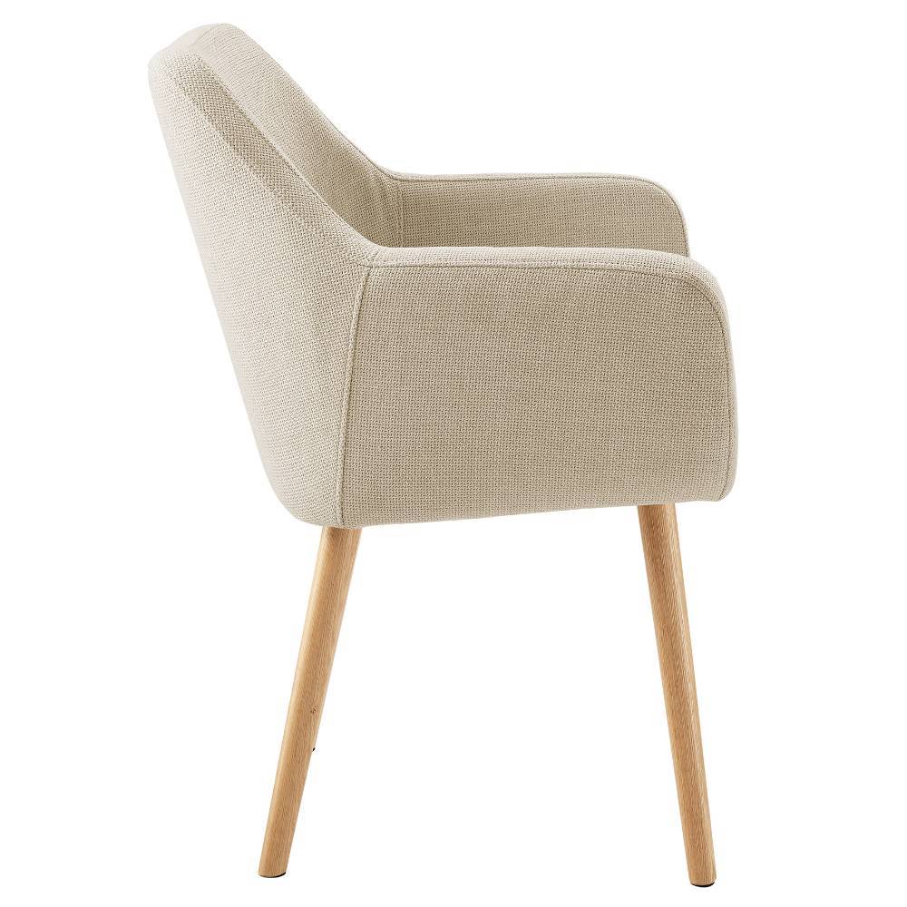 Armlehnstuhl Dori in Beige mit Gestell aus Massivholz