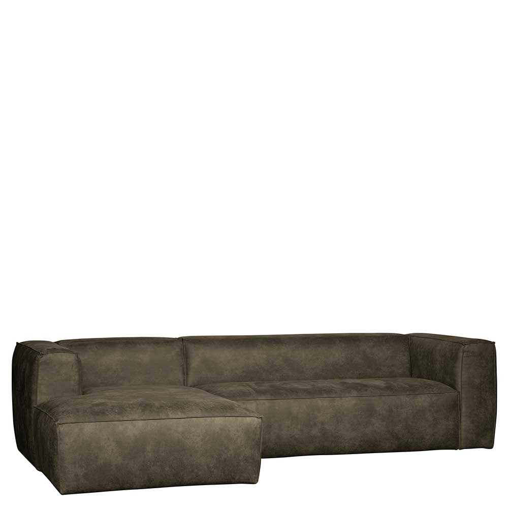 Eckcouch Anisa in Olivgrün Recyclingleder 305 cm breit