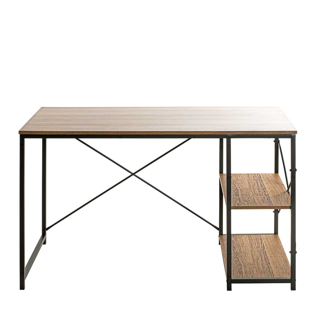 Bürotisch Niano mit Seitenregal in Eichefarben & Schwarz