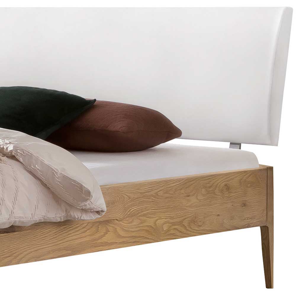 Wildeiche Bett mit Polsterkopfteil Annbrit modern - 38 cm Einstiegshöhe