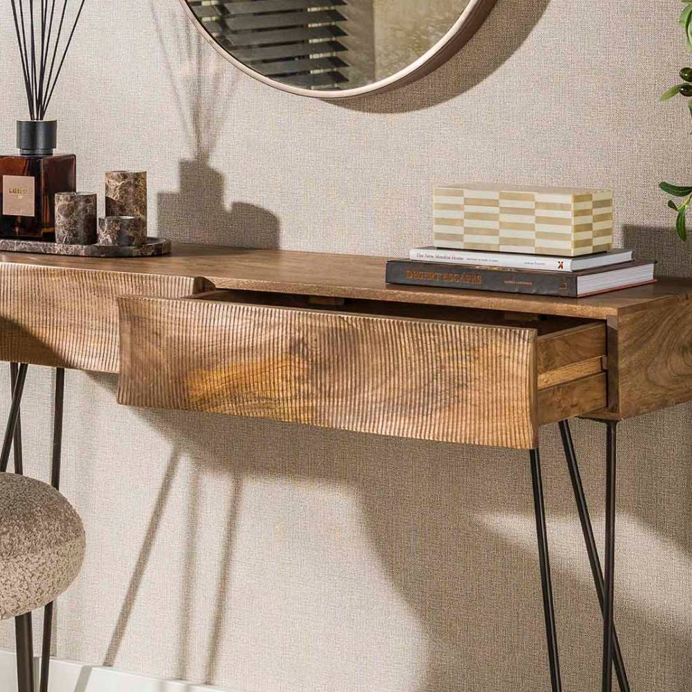 Konsolentisch Juny aus Mangobaum Massivholz mit zwei Schubladen