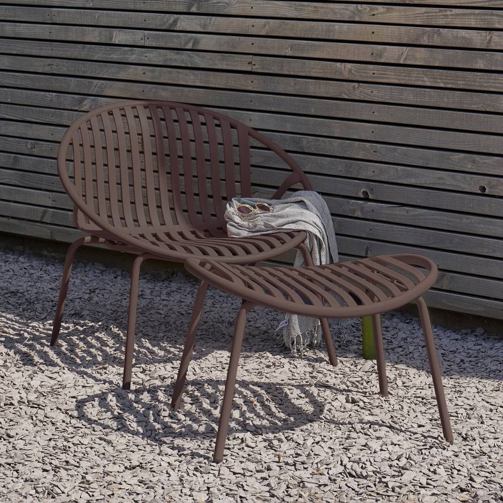 Gartensessel Granada mit Fußhocker in Dunkelbraun-Lila (zweiteilig)