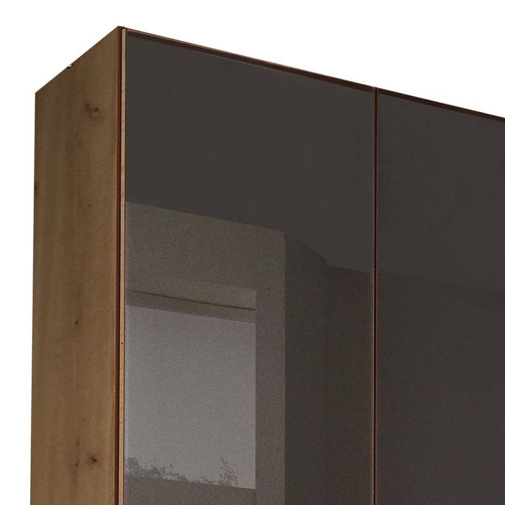 Kleiderschrank mit Glasfront Merkur in Eiche Bianco und Dunkelbraun