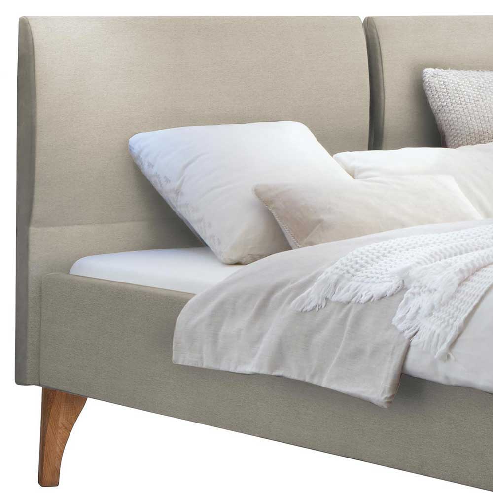 Stoffbett Beige Laan mit Vierfußgestell aus Holz in Eiche Bianco