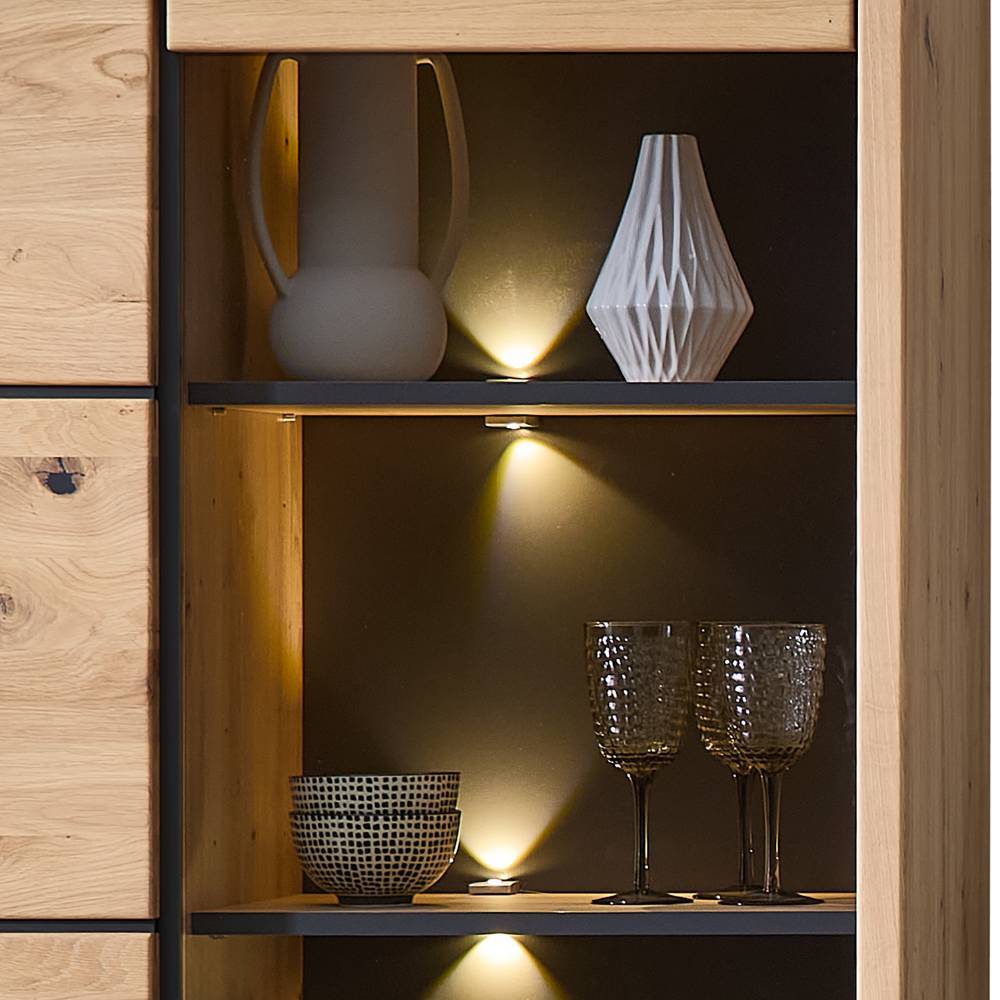 Vitrinenschrank Tablonero in Wildeichefarben 204 cm hoch