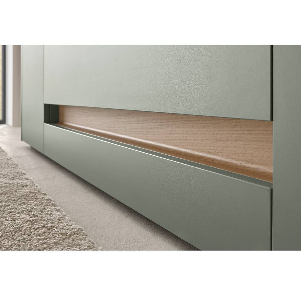Wohnzimmerschrankwand Ulfava in Graugrün 320 cm breit (dreiteilig)
