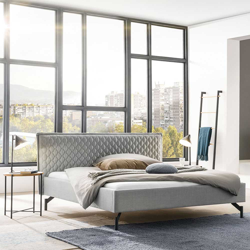 Stoffbett 140x200 cm Jaclyn in Grau und Anthrazit mit Fußgestell aus Metall