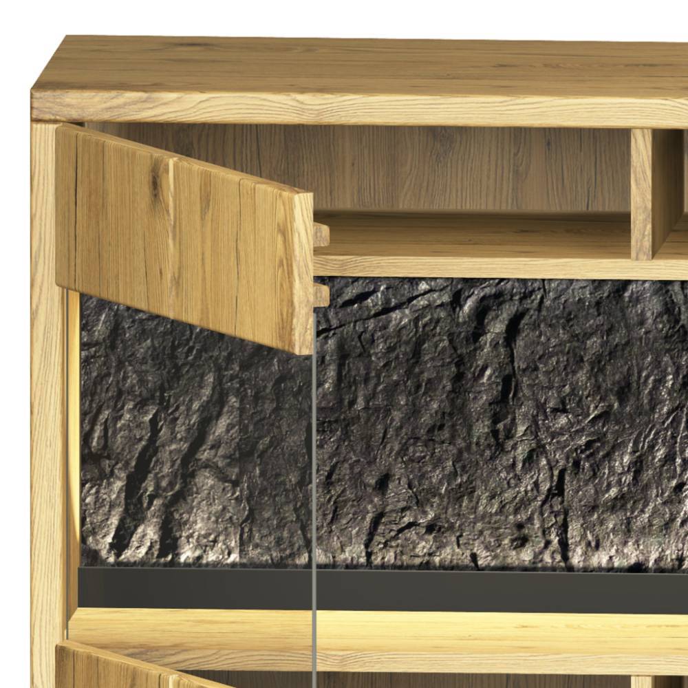 Wohnwand Holz Ostoro in Wildeiche Bianco und modernem Design (dreiteilig)