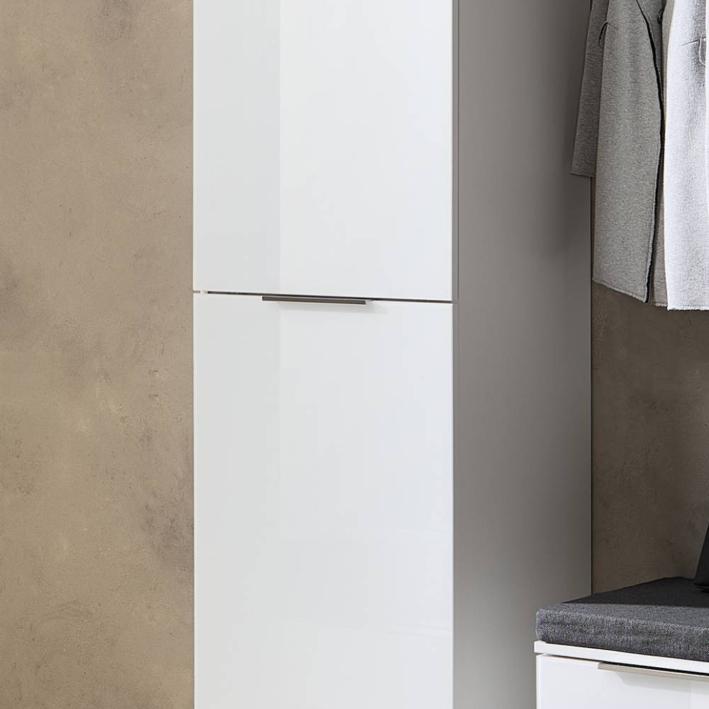 Komplett Garderobe Pandoro in Weiß mit Sitzpolster Auflage (fünfteilig)