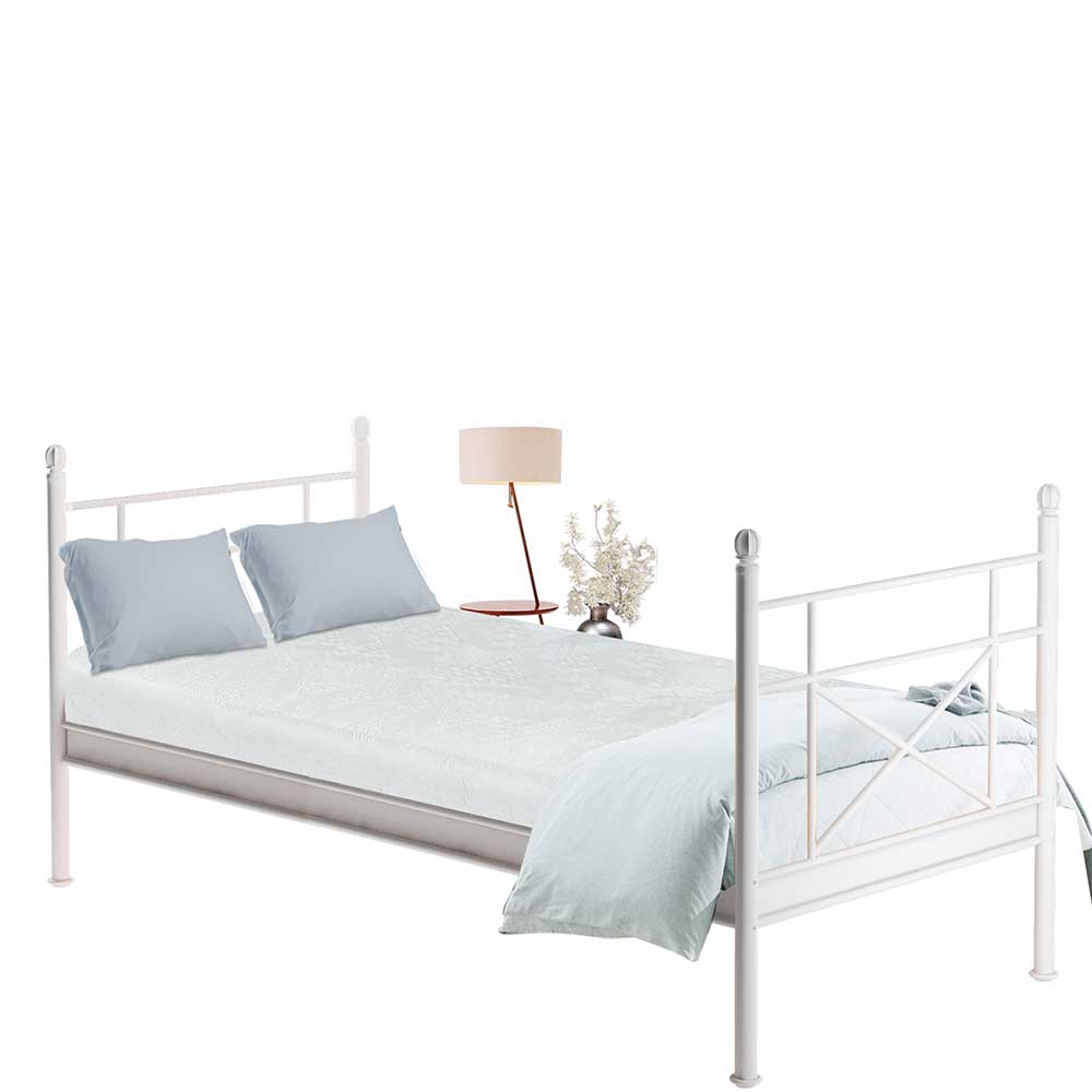 Landhausstil Metall Bettgestell Alan in Weiß mit 36 cm Einstiegshöhe
