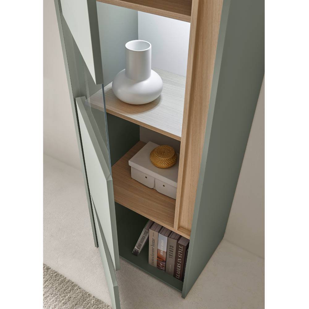 Design Wohnwand Ulfava in Graugrün und Eichefarben (vierteilig)
