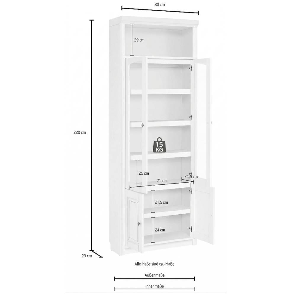 Bücher Vitrine Phil in Cremeweiß aus Kiefer Massivholz
