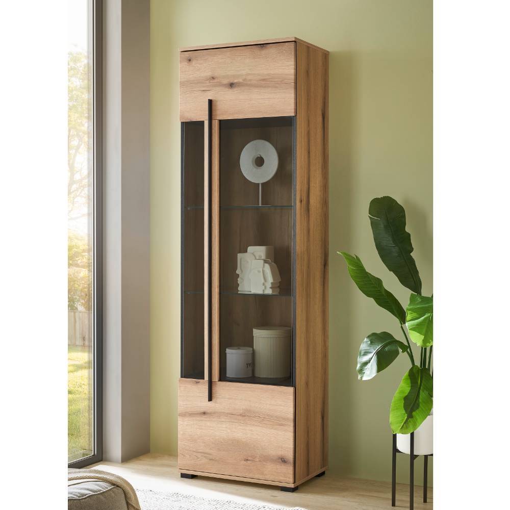 Wohnwand modern Cemutra in Eichefarben 200 cm hoch (vierteilig)