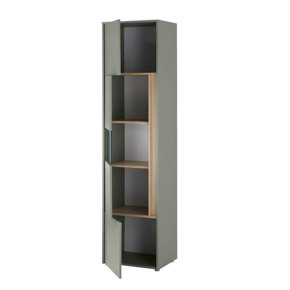 Wohnzimmer Anbauwand Ulfava in Graugrün und Eichefarben (vierteilig)