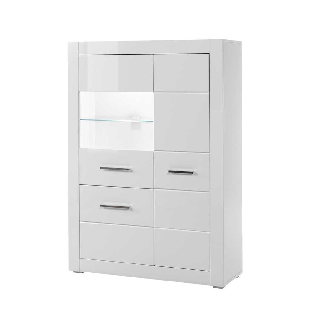 Wohnzimmer Schrankwand Triango in Weiß Hochglanz modern (vierteilig)