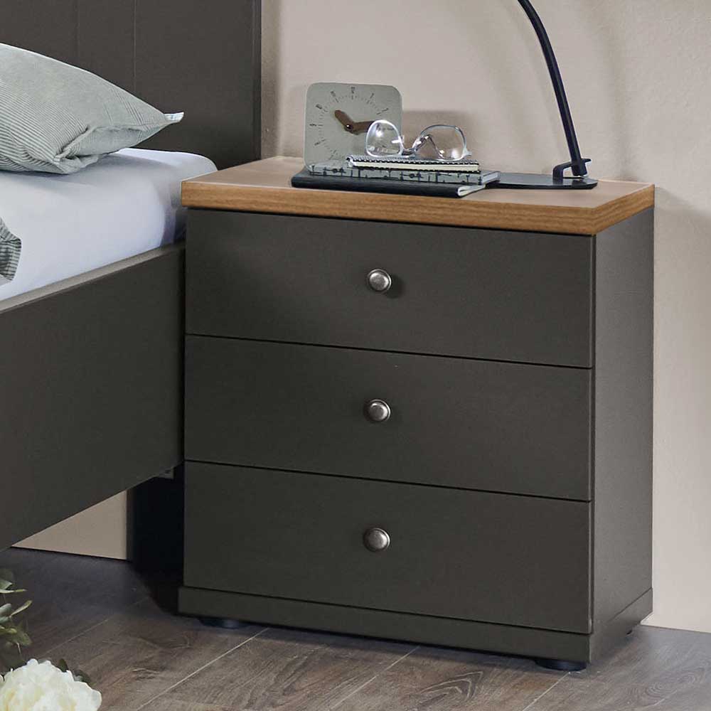 Landhaus Doppelbett Bien in Dunkelgrau und Eiche Bianco Made in Germany