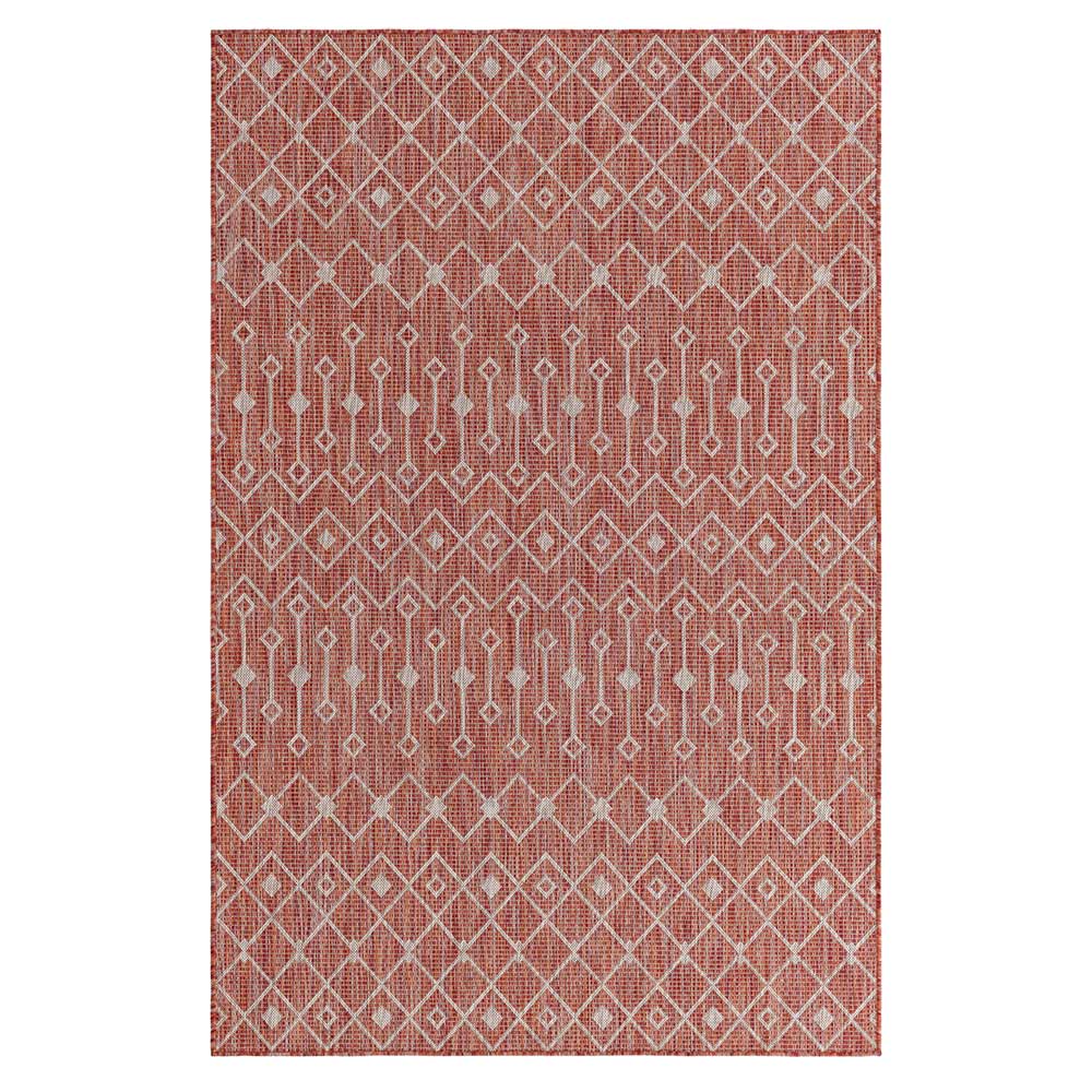 Kunststoff Teppich Giralna in Rostrot und Cremefarben mit geometrischem Muster
