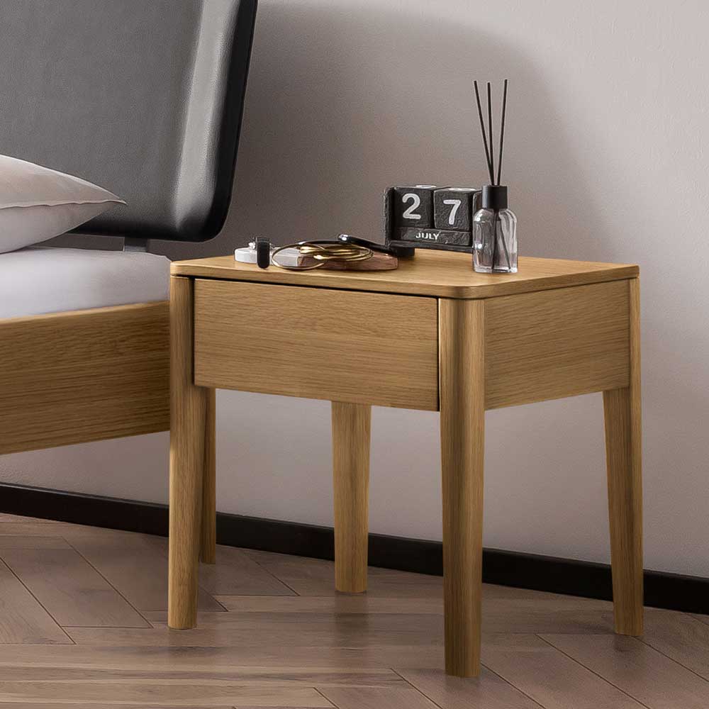 Doppelbett mit Polsterkopfteil Stufania aus Eiche Massivholz hell geölt
