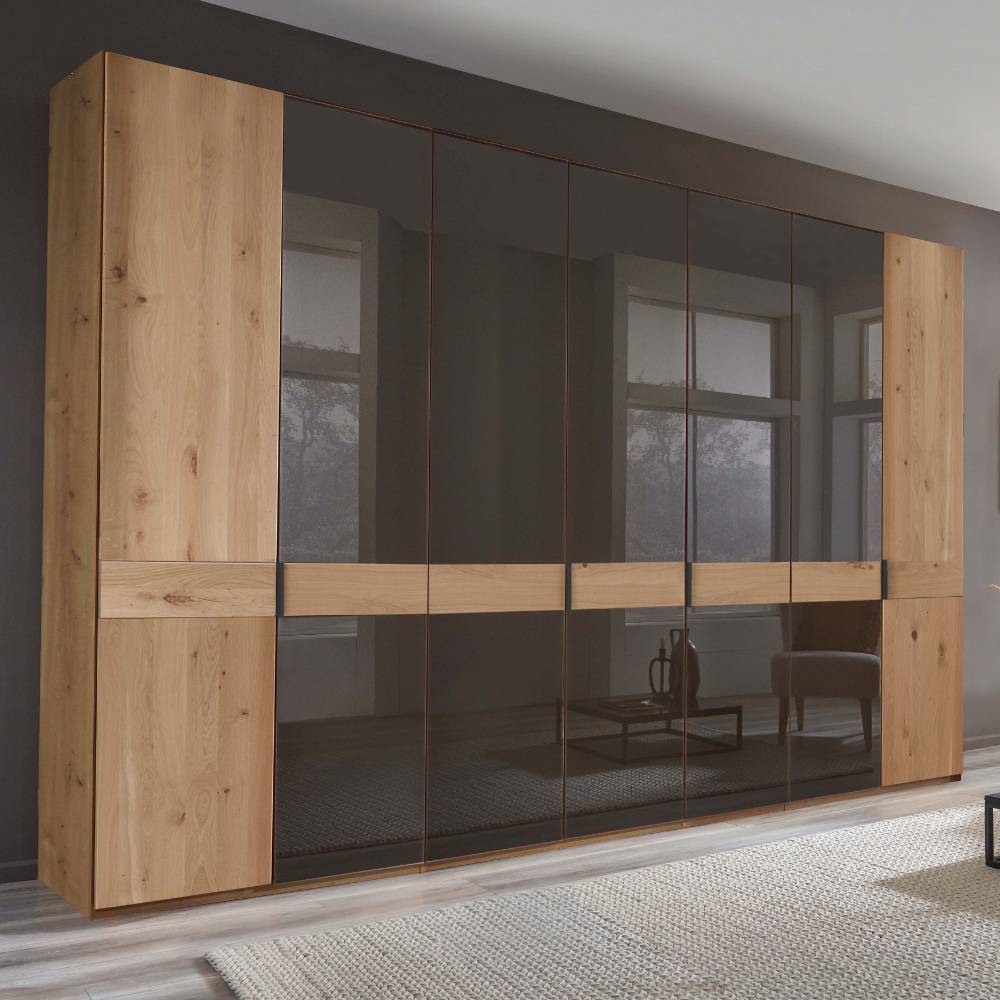 Großer Kleiderschrank Merkur in Eiche Bianco und Dunkelbraun