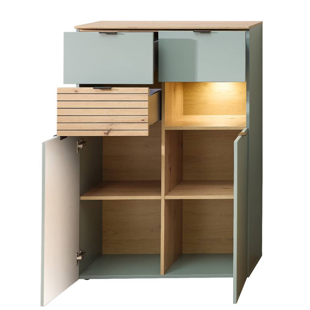 Wohnzimmerschrank Ilitalcon in Graugrün mit LED Beleuchtung