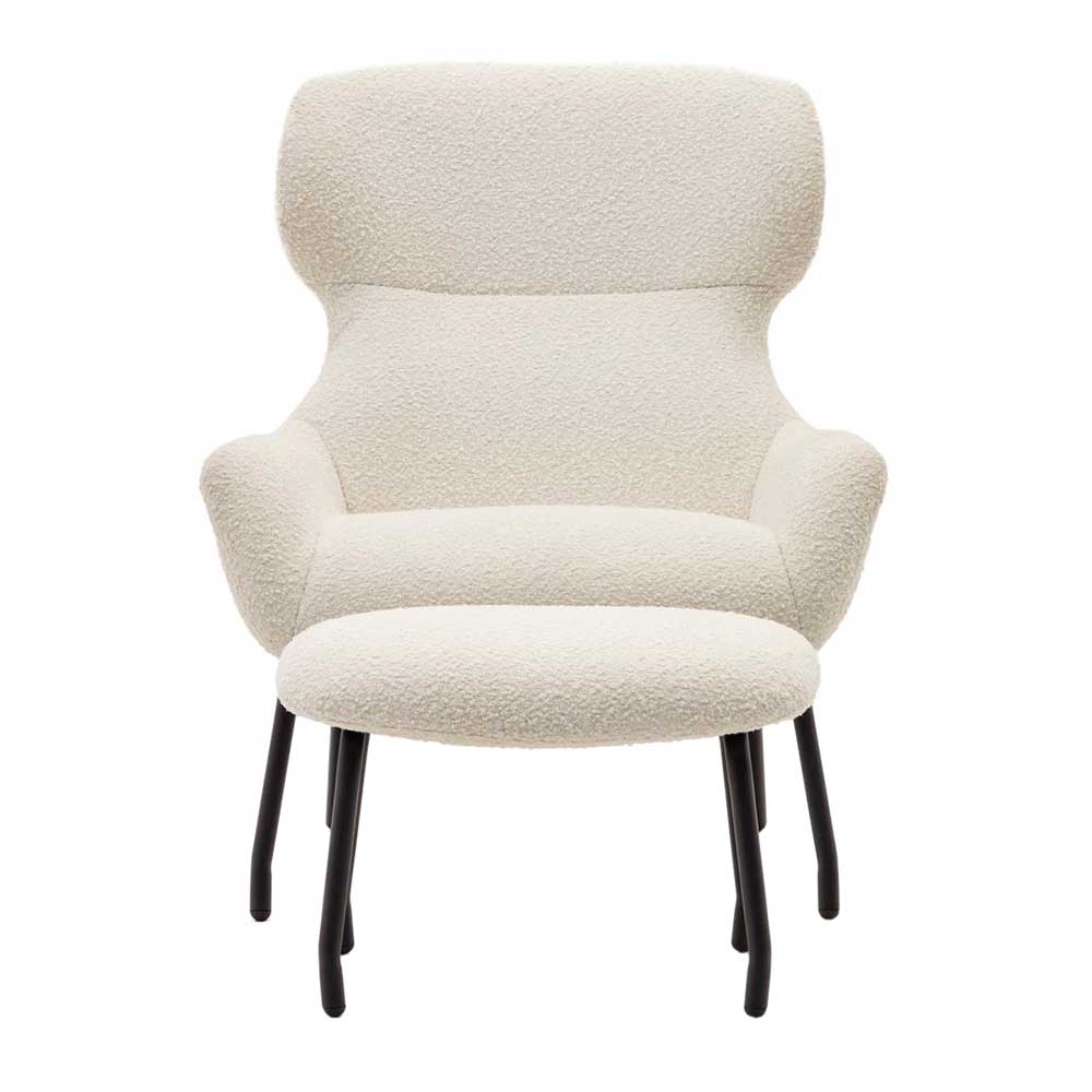 Boucle Stoff Sessel Rema im Skandi Design in Weiß (zweiteilig)