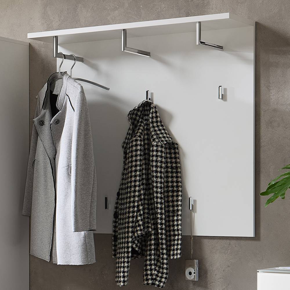 Komplett Garderobe Pandoro in Weiß mit Sitzpolster Auflage (fünfteilig)