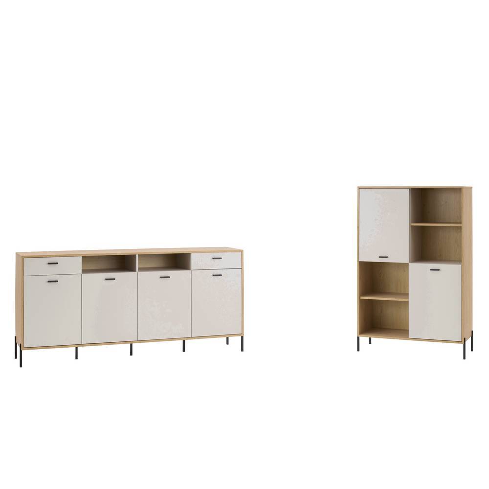 Wohnzimmer Anbauwand Zimena in Eichefarben und Beige (zweiteilig)