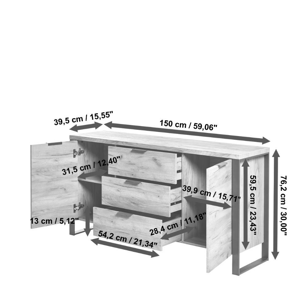 Sidebord Laraina im Industry und Loft Stil mit Bügelgestell aus Metall
