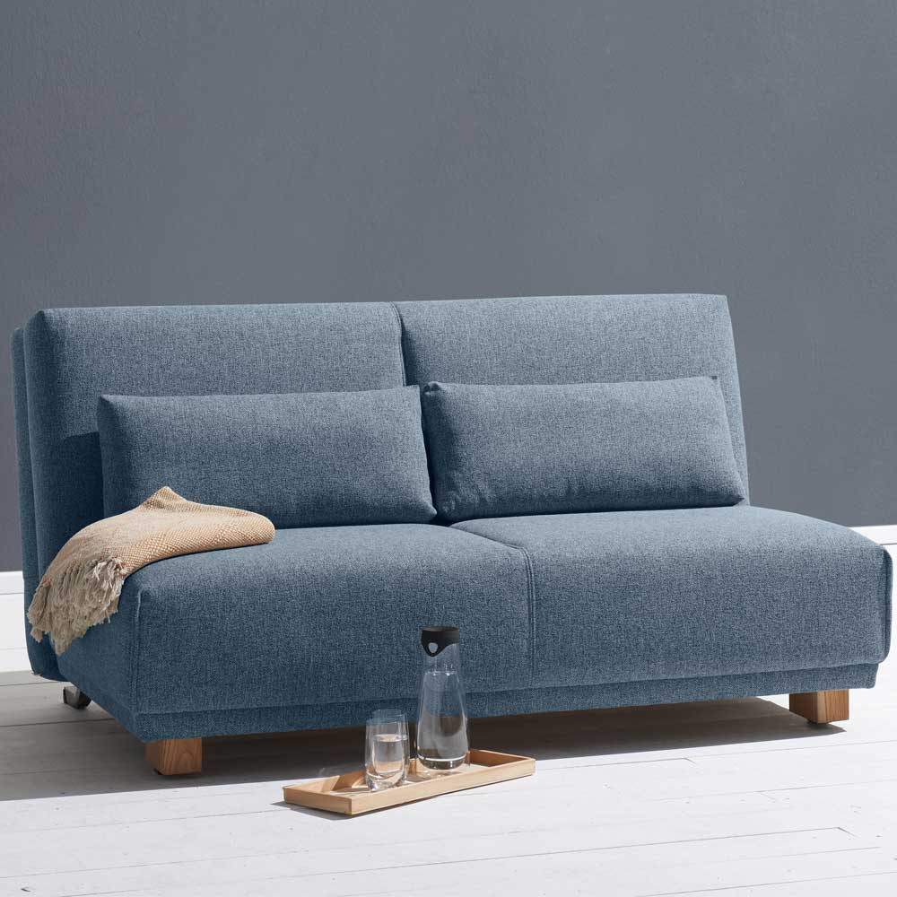Couch Hemenias in Blau Webstoff mit Schlaffunktion