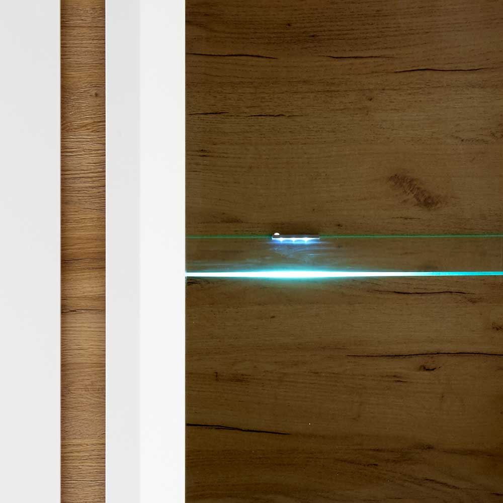 Vitrine Franvos im Skandi Design in Weiß und Wildeiche Optik