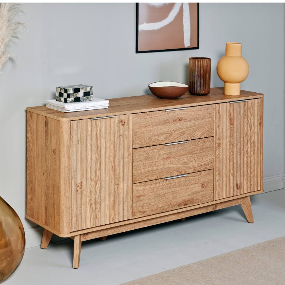 Retrostil Sideboard Timur in Eichefarben mit drei Schubladen