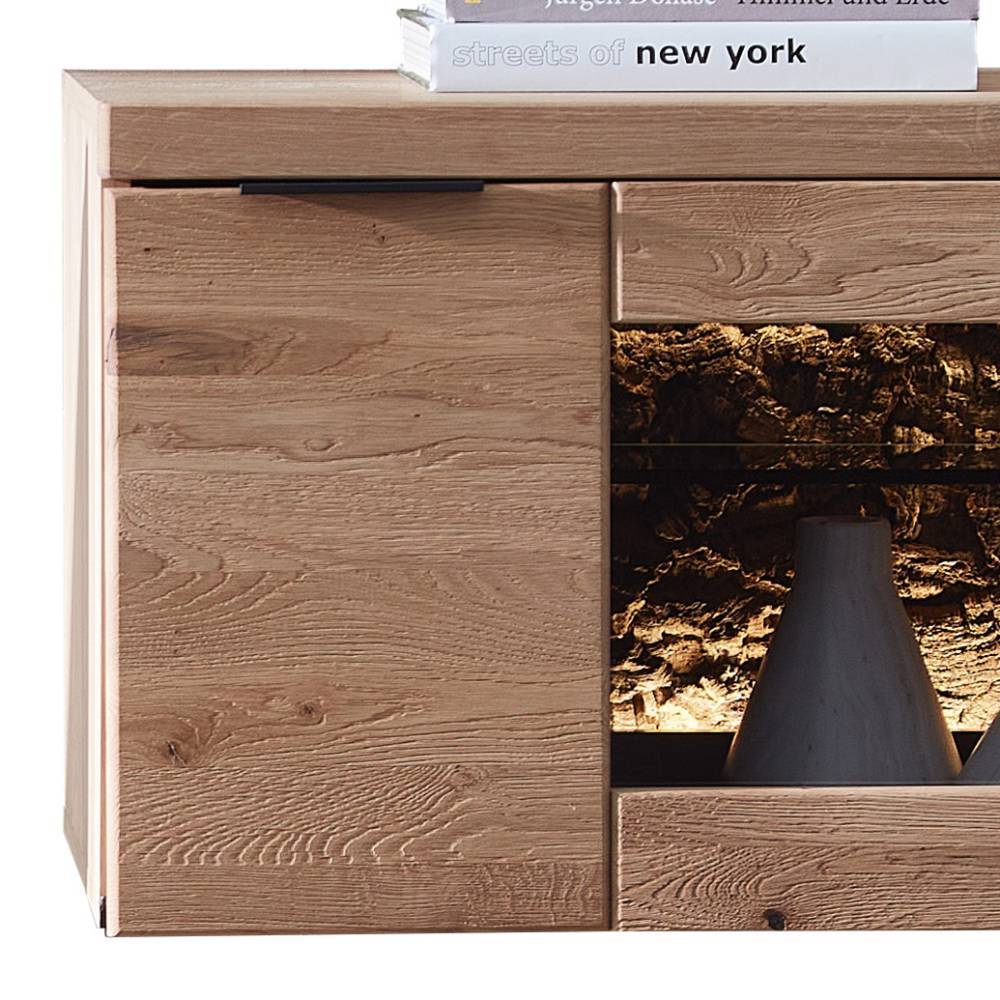 Wohnzimmervitrinenschrank Emly 203 cm hoch mit Massivholz Türen