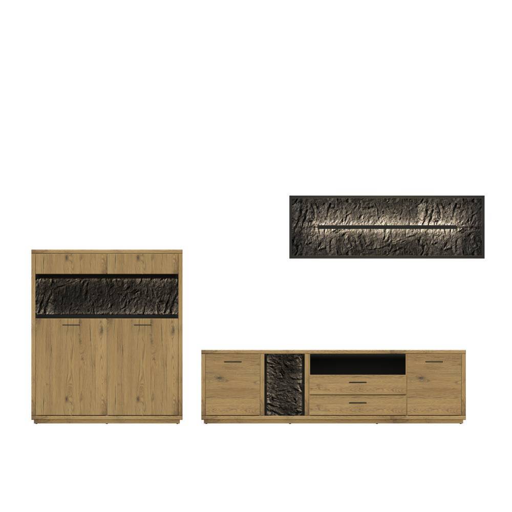 Anbauwand Ostoro in Wildeiche Bianco 51 cm tief (dreiteilig)