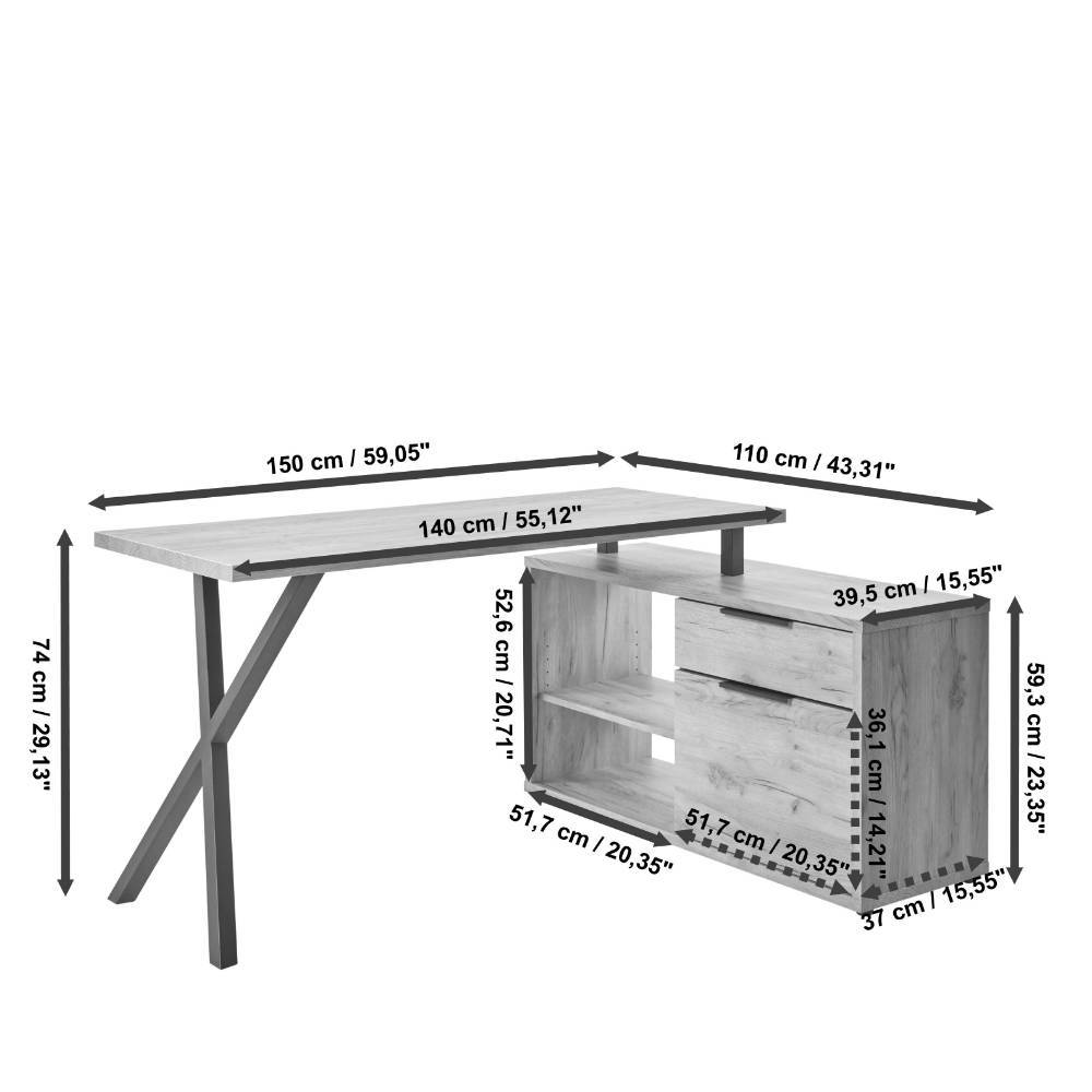 Schreibtisch Pecorino in modernem Design mit Seitenregalen