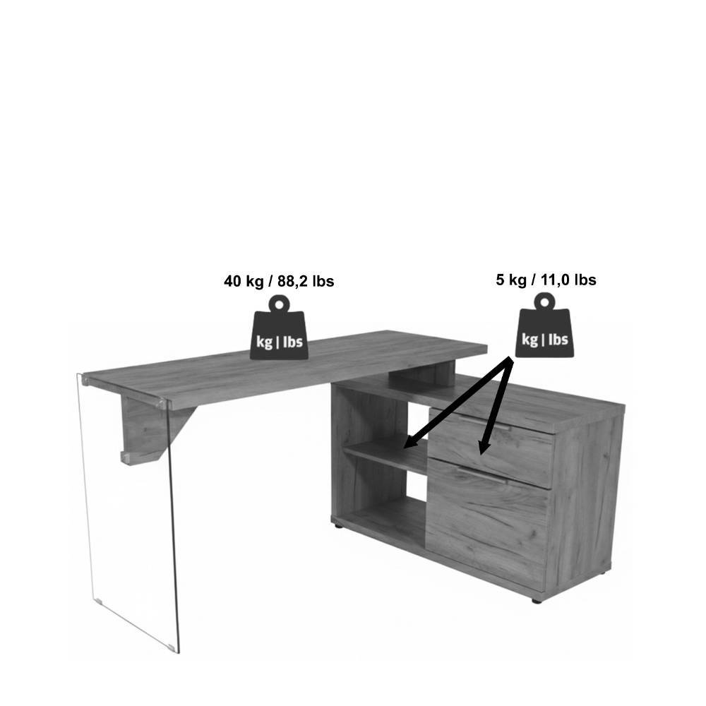 Designschreibtisch Olenka 142 cm breit mit Druckerablage