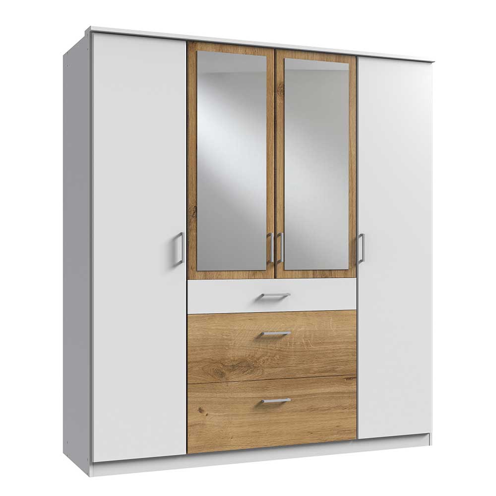 Großer Kleiderschrank Cerhard 179 cm breit in Plankeneiche NB und Weiß