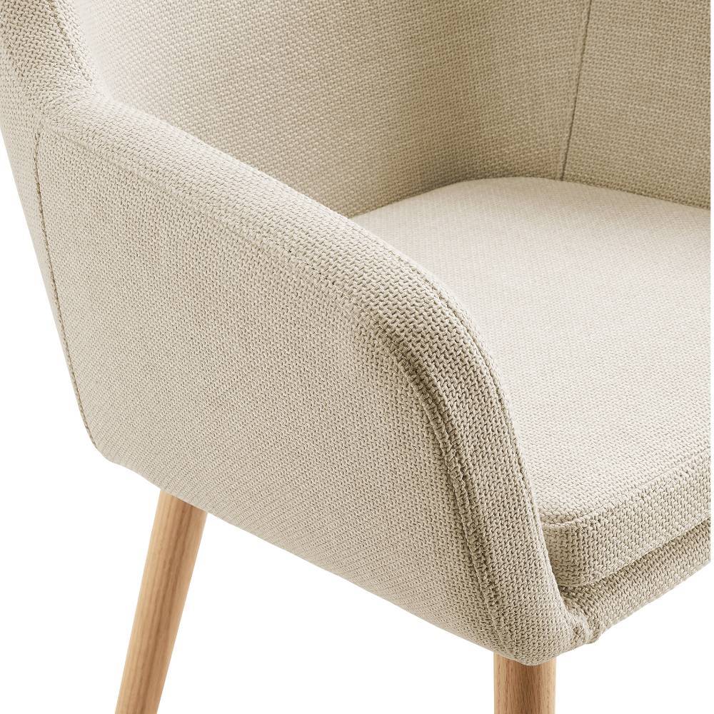 Armlehnstuhl Dori in Beige mit Gestell aus Massivholz