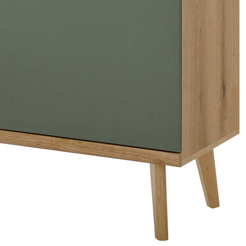 Esszimmer Highboard Lora in Graugrün und Wildeichefarben
