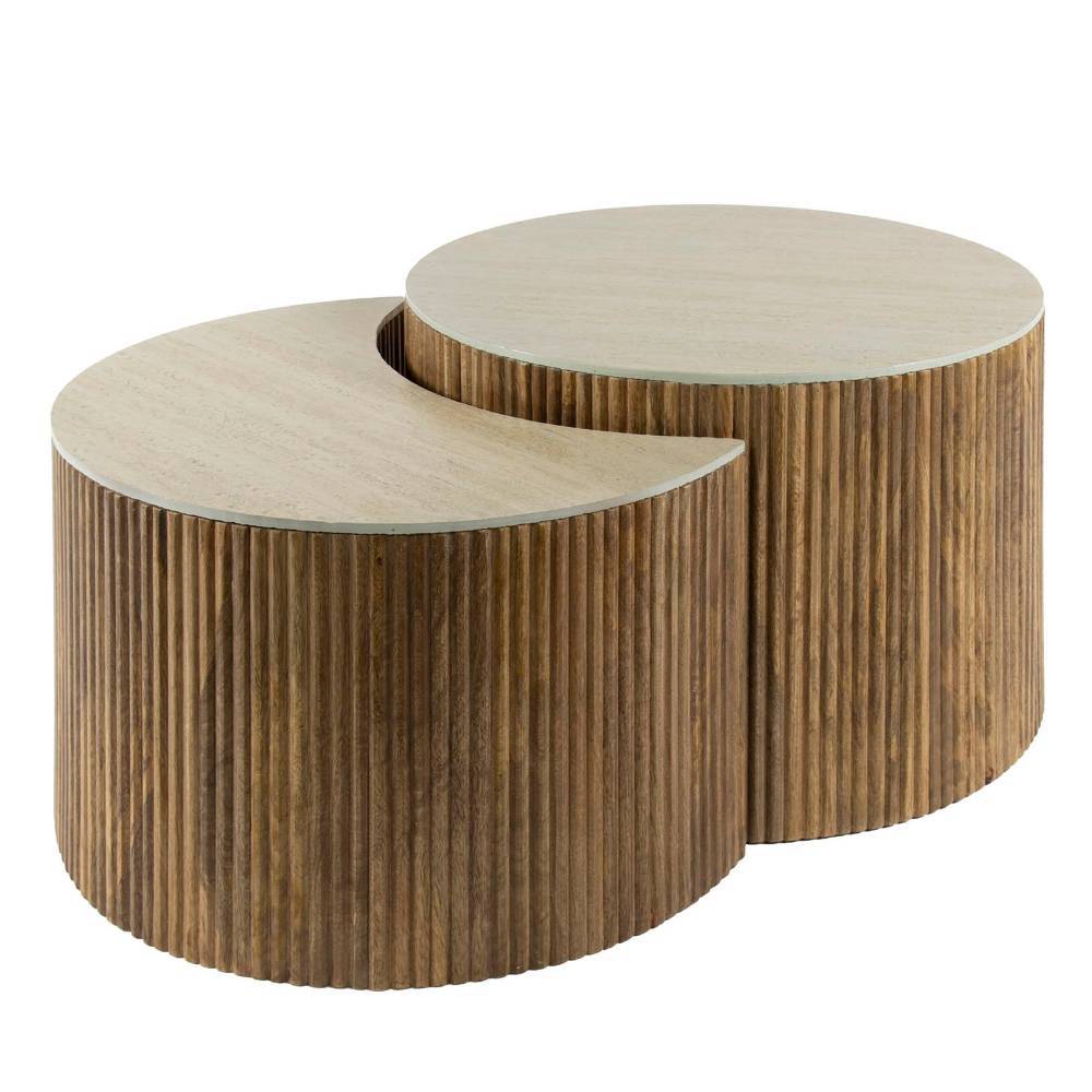 Satztisch Nongo in Mangoholz Sandfarben und Beigegrau (zweiteilig)