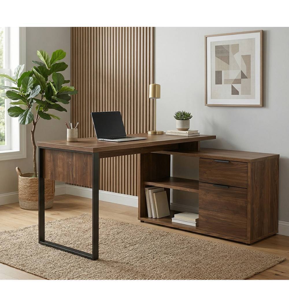 Büroschreibtisch Ortensia mit Seitenregalen in modernem Design