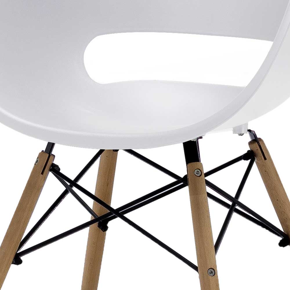 Armlehnen Esstischstühle Hortenza in Weiß Kunststoff mit Holzbeinen (4er Set)