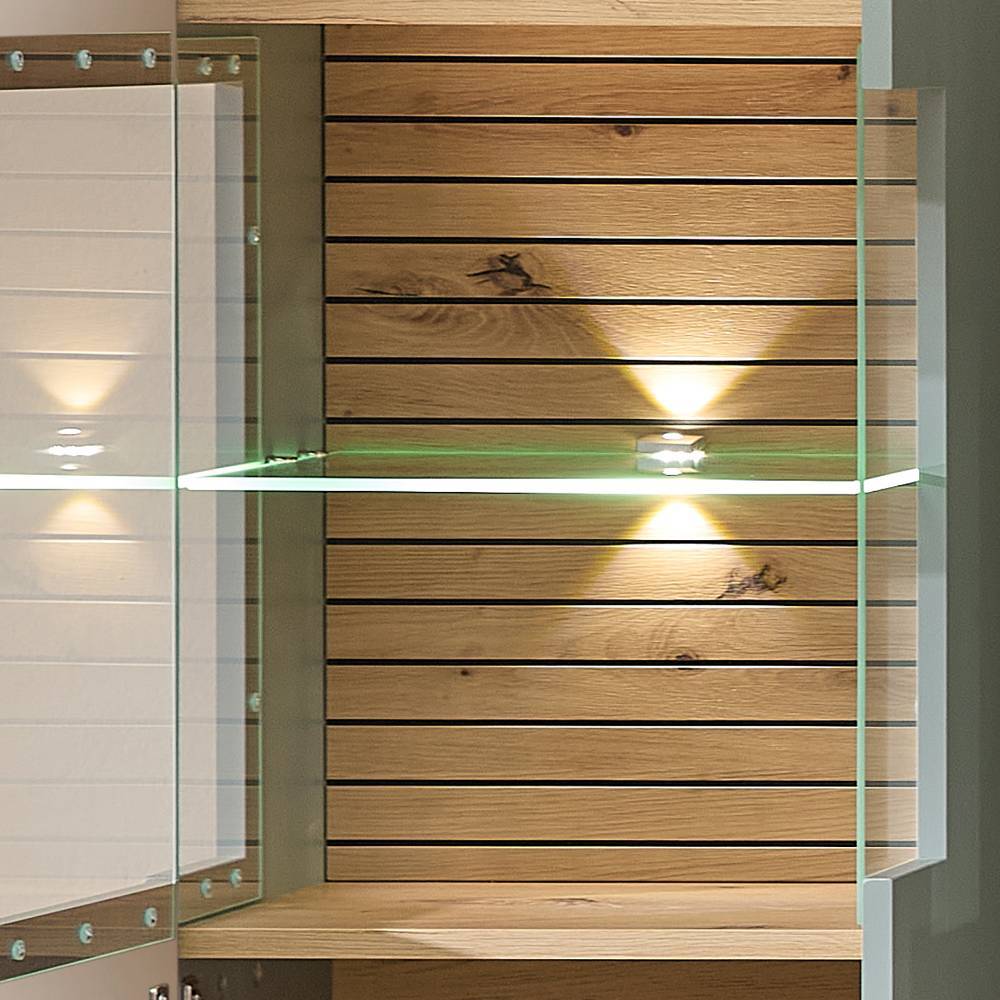 Vitrine Ilitalcon in Graugrün und Wildeichefarben