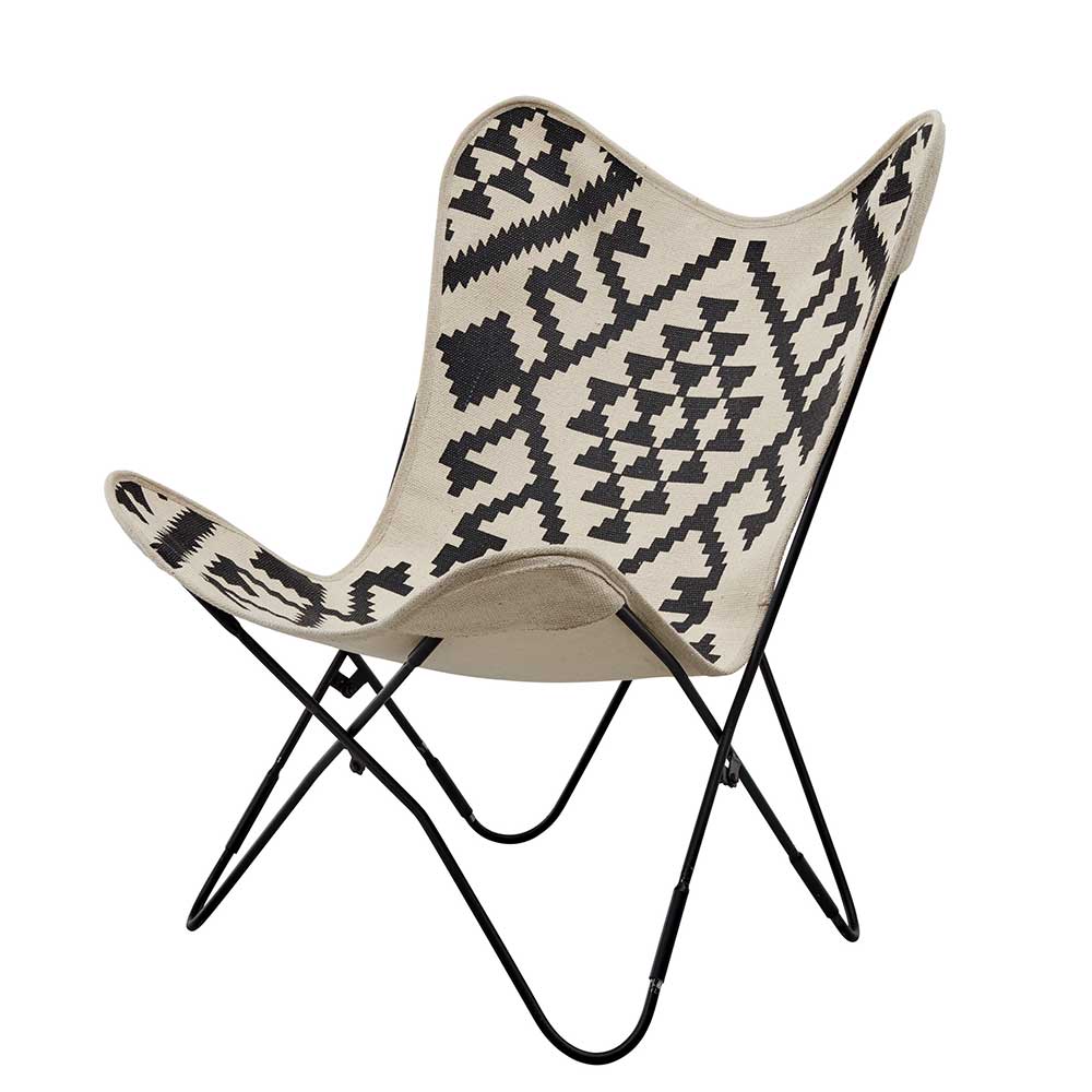 Butterfly-Stuhl Badry mit Ethno Muster und Vierfußgestell aus Metall