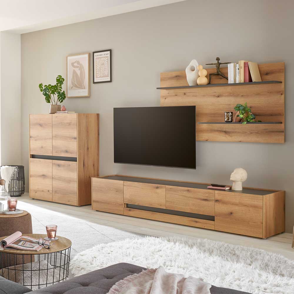 Wohnzimmer Anbauwand Castilla in modernem Design dreiteilig (dreiteilig)