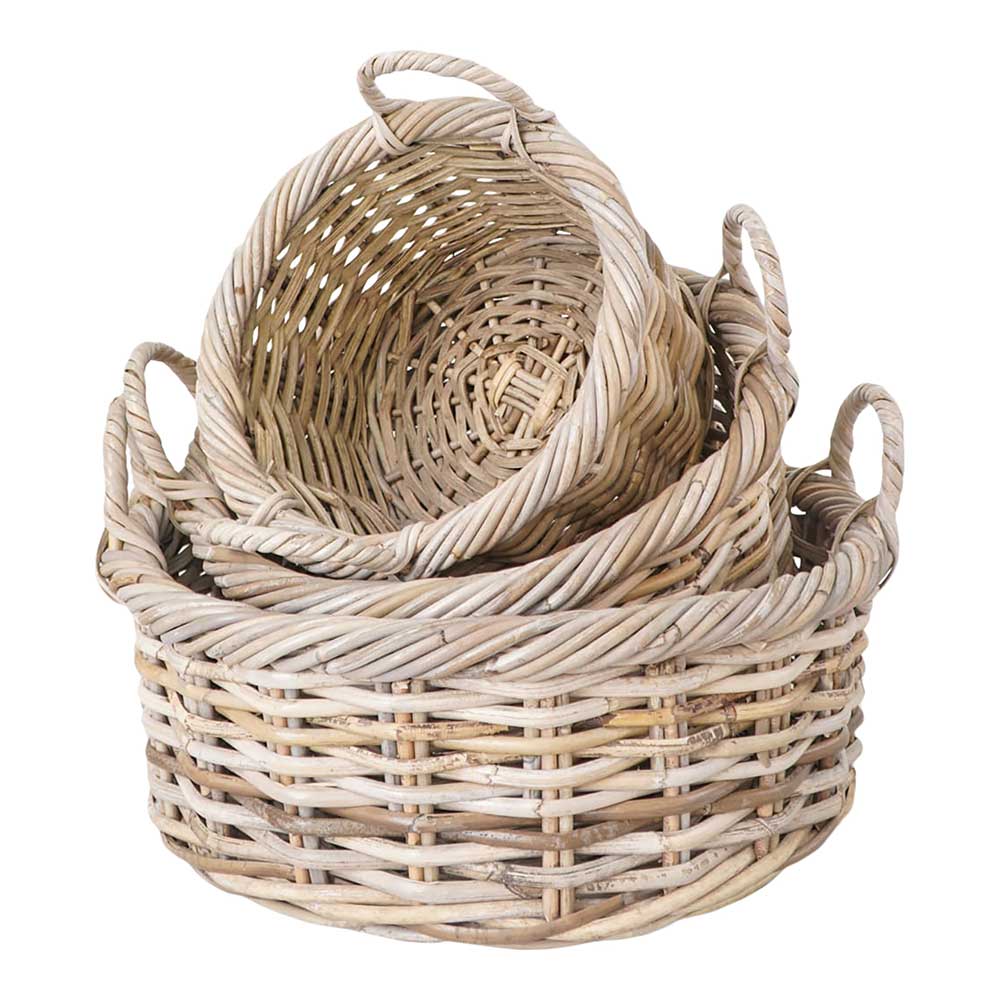 Rattan Körbe Hayato im Landhausstil mit Henkel (dreiteilig)