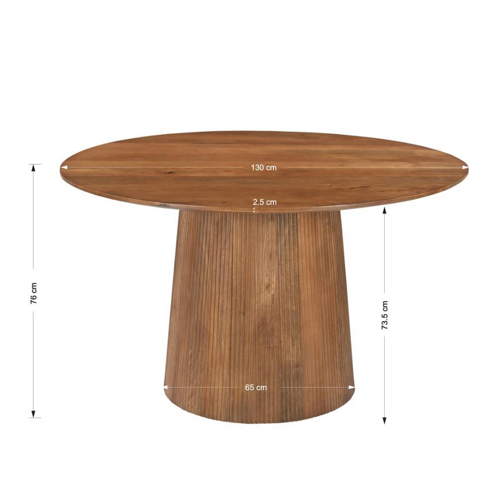 Holztisch massiv Bertylan in runder Form 130 cm breit