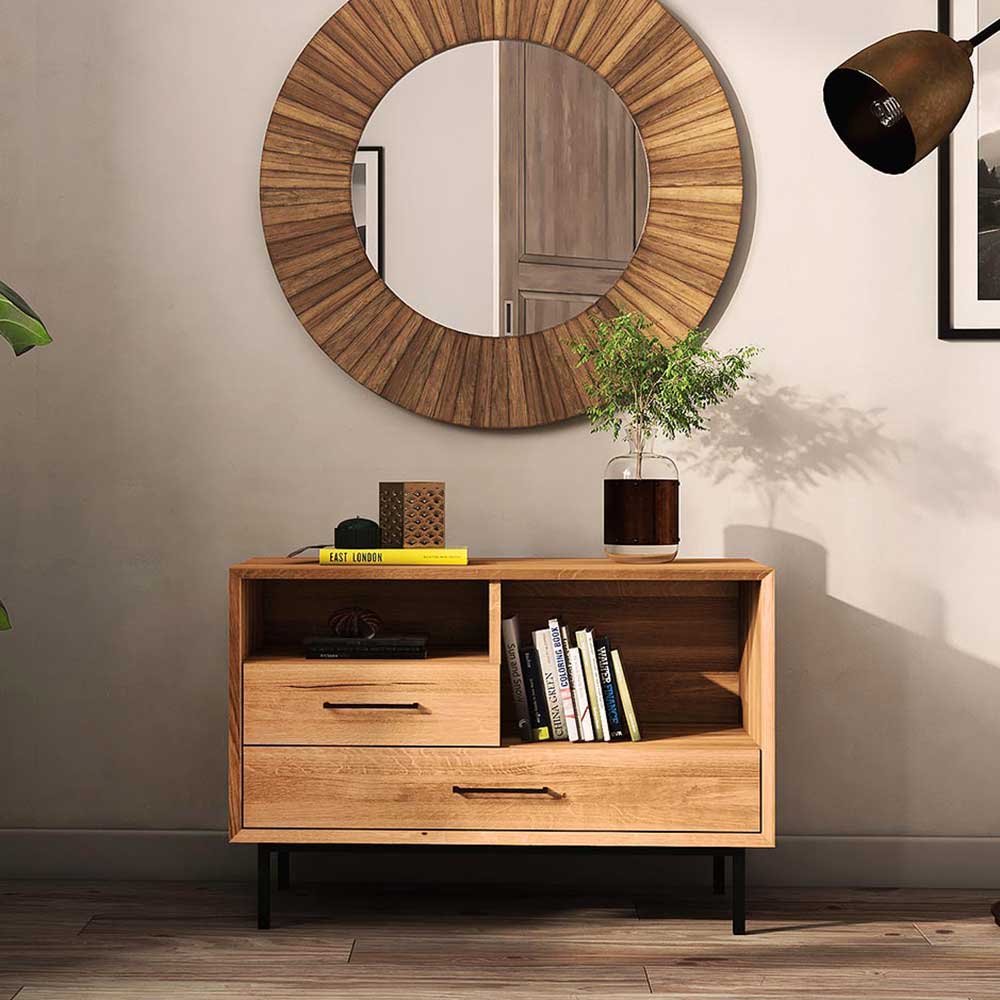 Skandi Design Dielenkommode Yalley aus Wildeiche Massivholz mit Metallgestell