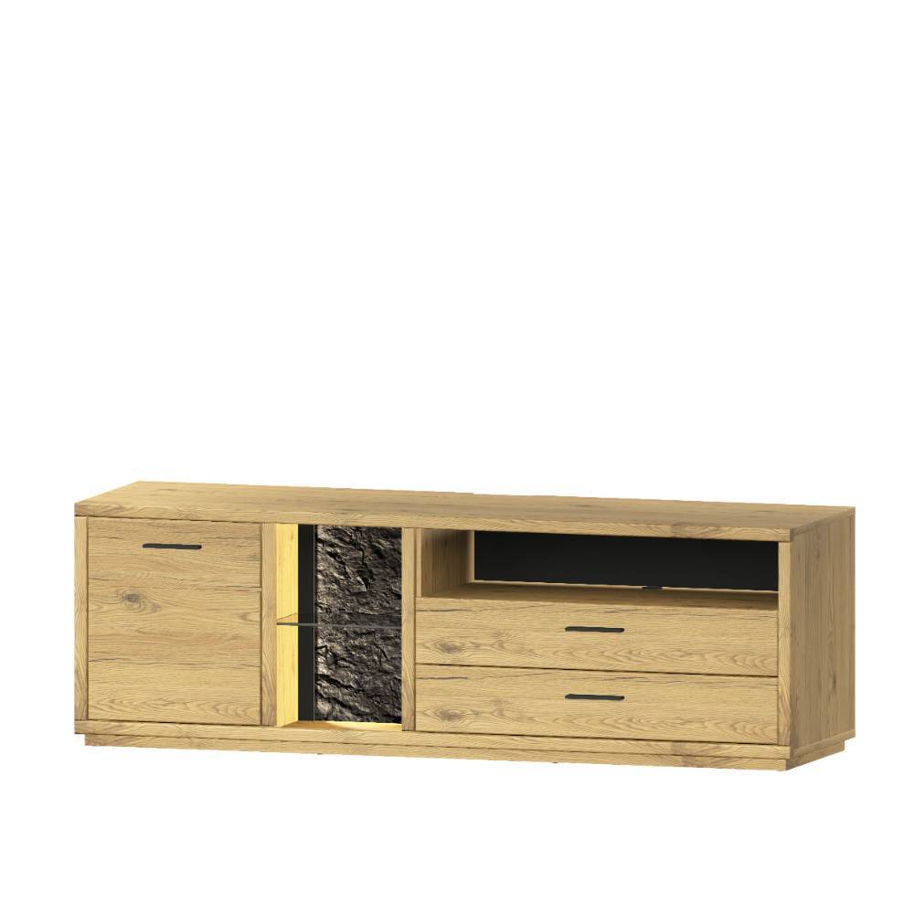 Schrankwand Wohnzimmer Ostoro in Wildeiche Bianco 206 cm hoch (zweiteilig)